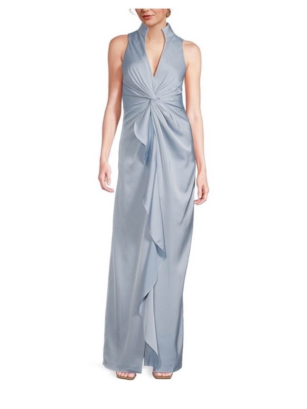 Adrianna Papell Clearwater Crepe Twist-Front Satin Gown